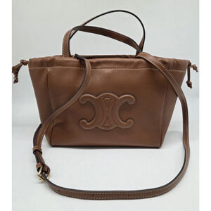 Celine Cabas Small Hippo Drawstring Triomphe Brown Leather Bag – Authenticated